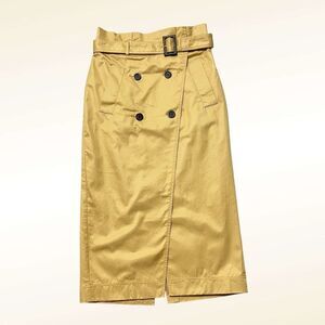 LOFT  Double-Breasted Trench Wrap Skirt Size 8 Tan Khaki Belt Midi Preppy Travel